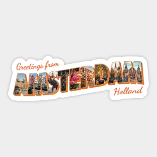 Greetings from Amsterdam in Holland vintage style retro souvenir Sticker